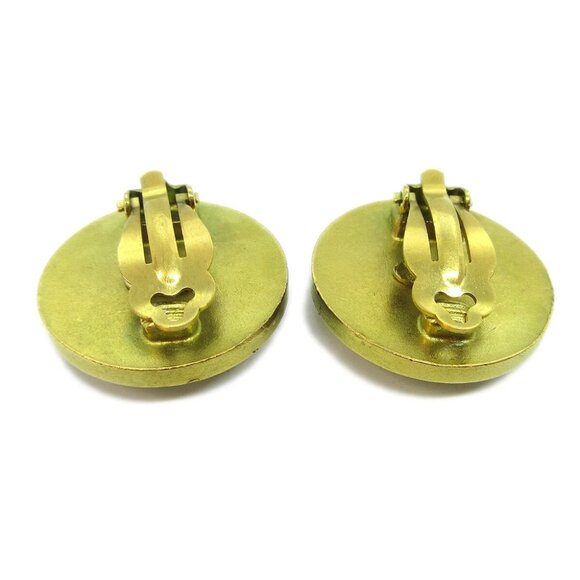 Chanel Button Earrings Gold Black Clip-On 94P - Picture 2 of 5